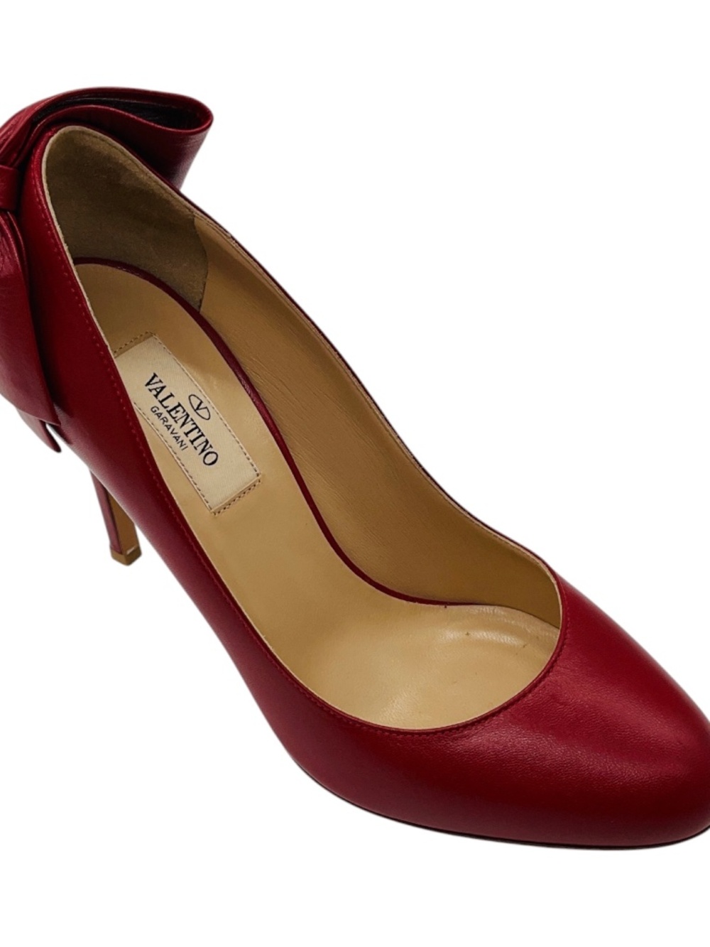 VALENTINO RED ROUND TOE LEATHER PUMPS WITH BOW DETAIL